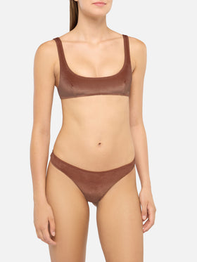 Bikini bralette de terciopelo Naima Naomi en marrón camel 