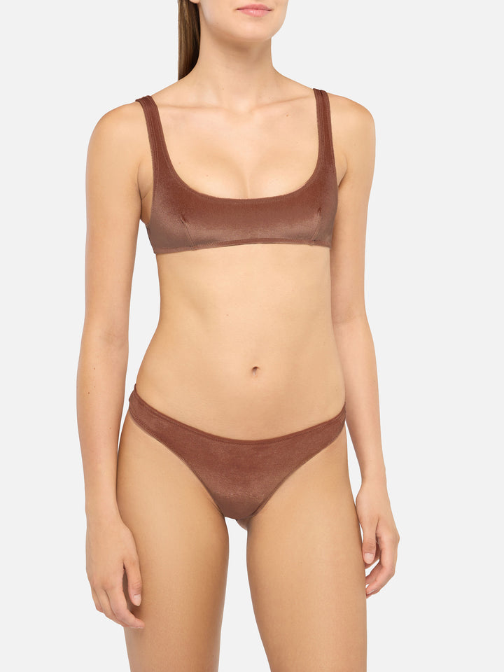 Naima Naomi Samt-Bralette-Bikini in Kamelbraun