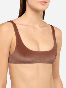 Top bralette clásico de terciopelo marrón camel Naima 
