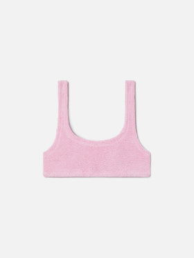 Top bikini Naima bralette in tessuto crinkle rosa