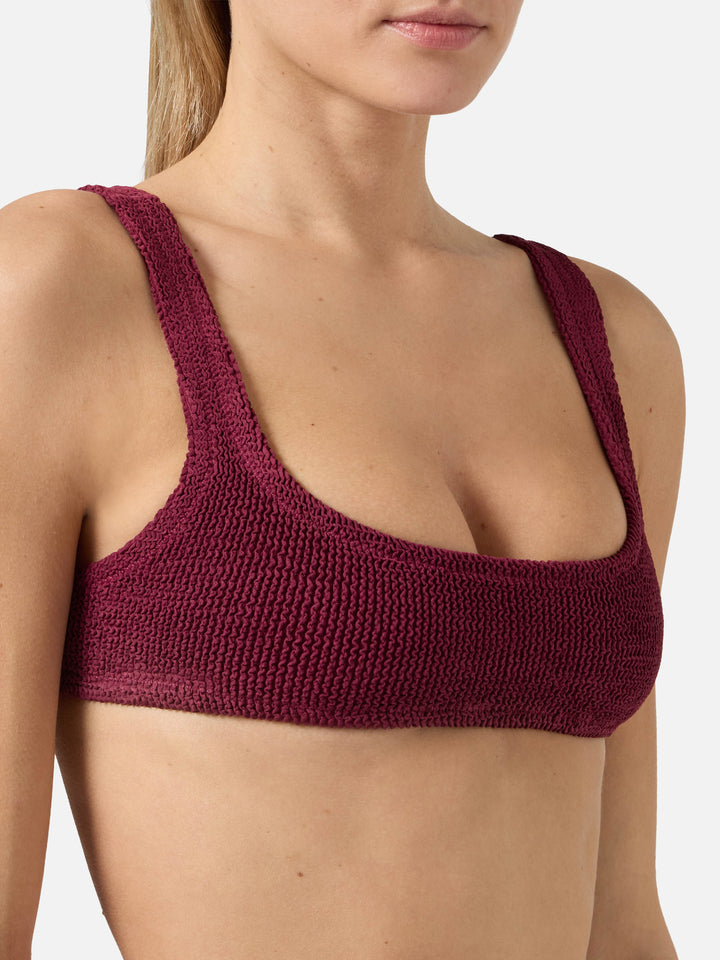 Naima Bralette-Bikinioberteil aus burgunderfarbenem Crinkle-Stoff 