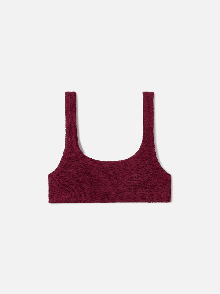 Naima Bralette-Bikinioberteil aus burgunderfarbenem Crinkle-Stoff 