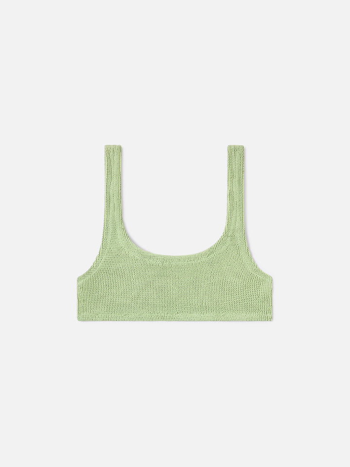 Naima bralette bikini top in light green crinkle lurex fabric
