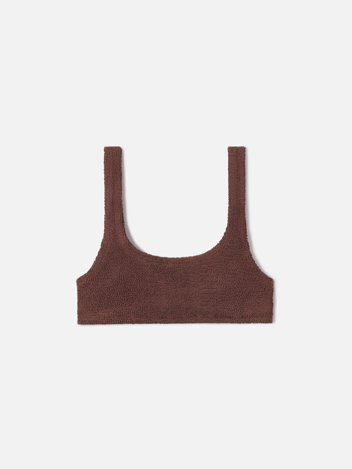 Naima bralette bikini top in brown crinkle fabric