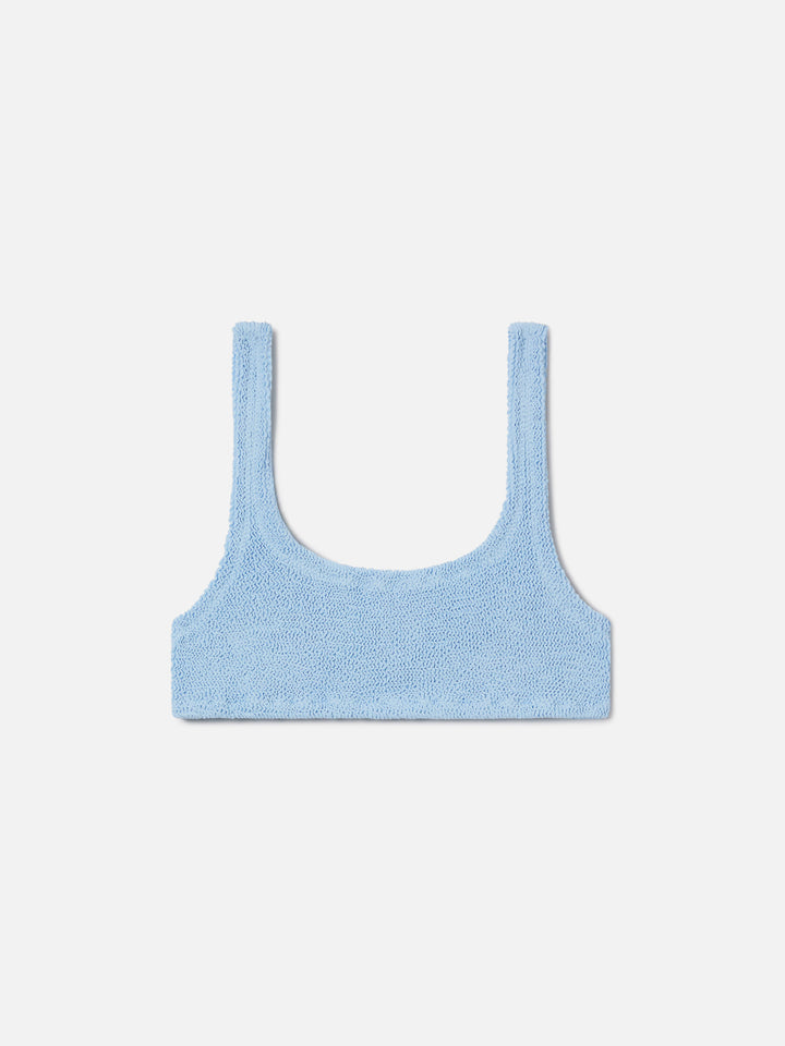 Naima bralette bikini top in light blue crinkle fabric