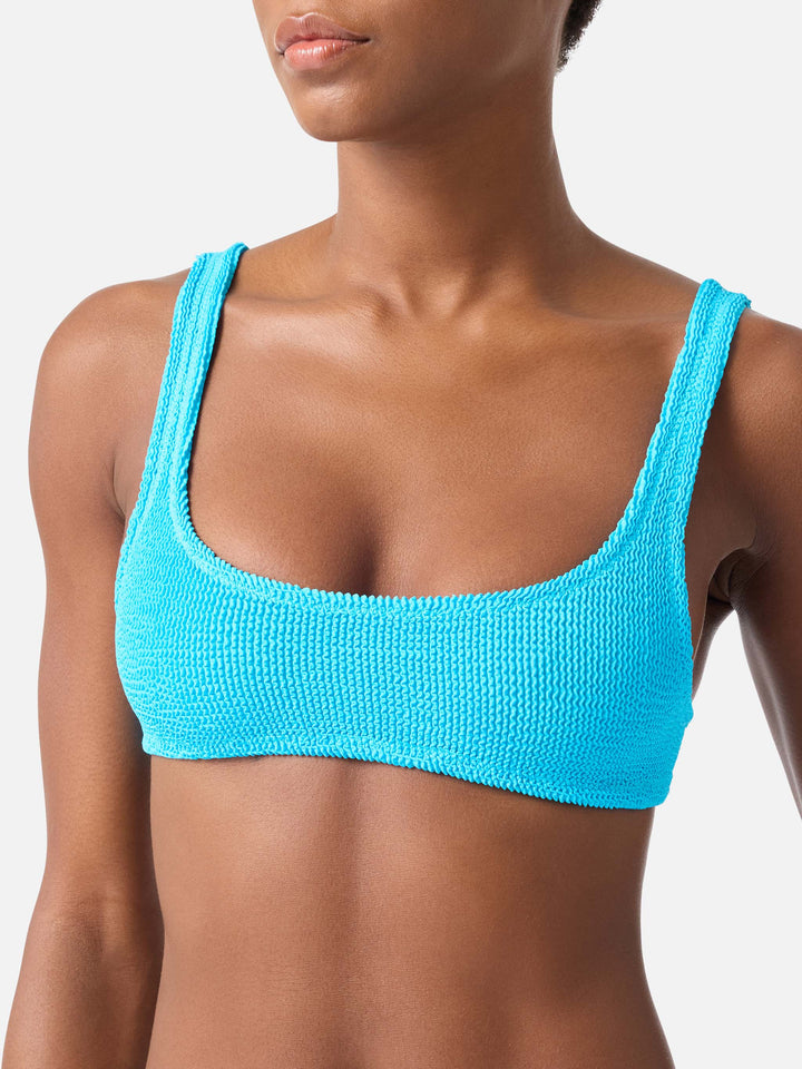 Naima Bralette-Bikinioberteil aus türkisfarbenem Crinkle-Stoff 