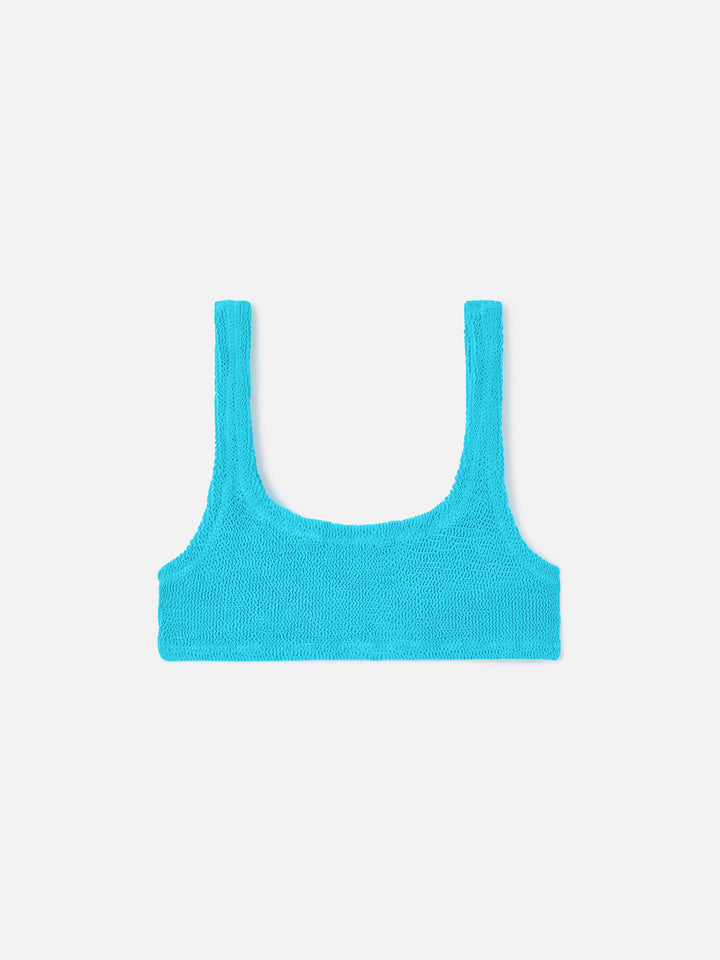 Naima Bralette-Bikinioberteil aus türkisfarbenem Crinkle-Stoff 