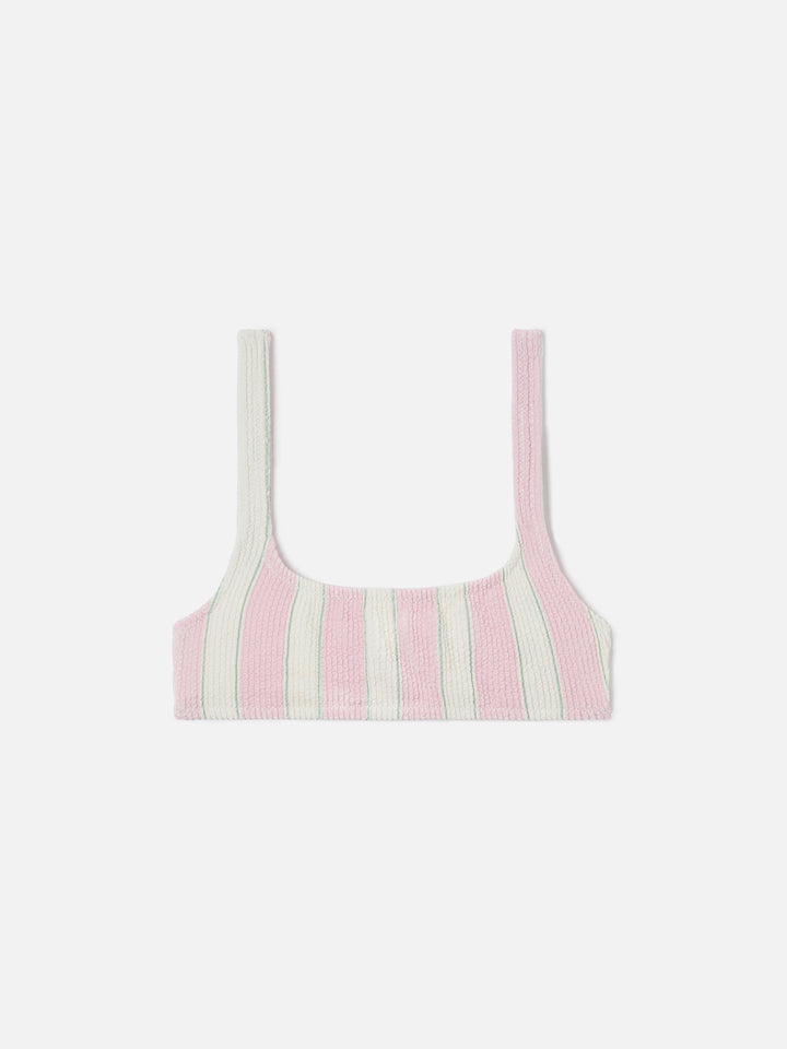 Naima Bralette-Bikinioberteil aus pink gestreiftem Crinkle-Stoff 