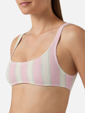 Top bikini Naima bralette in tessuto crinkle a righe rosa