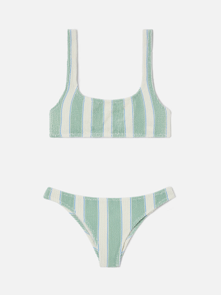 Naima Elise green striped crinkle bikini