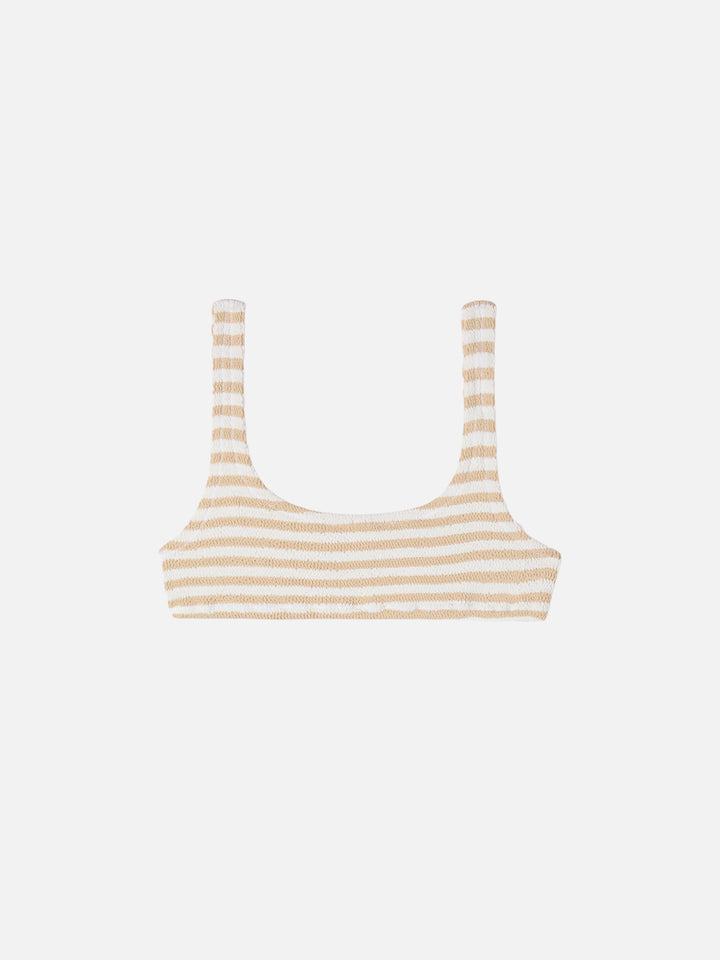 Naima Crinkle-Bralette-Top mit beigefarbenem Streifenmuster