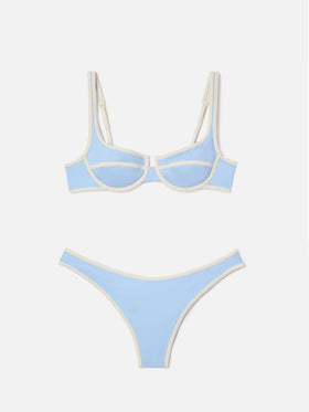 Amira Naomi String light blue bikini with white contrast trims