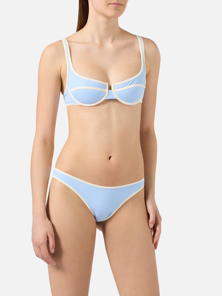 Amira Naomi String light blue bikini with white contrast trims