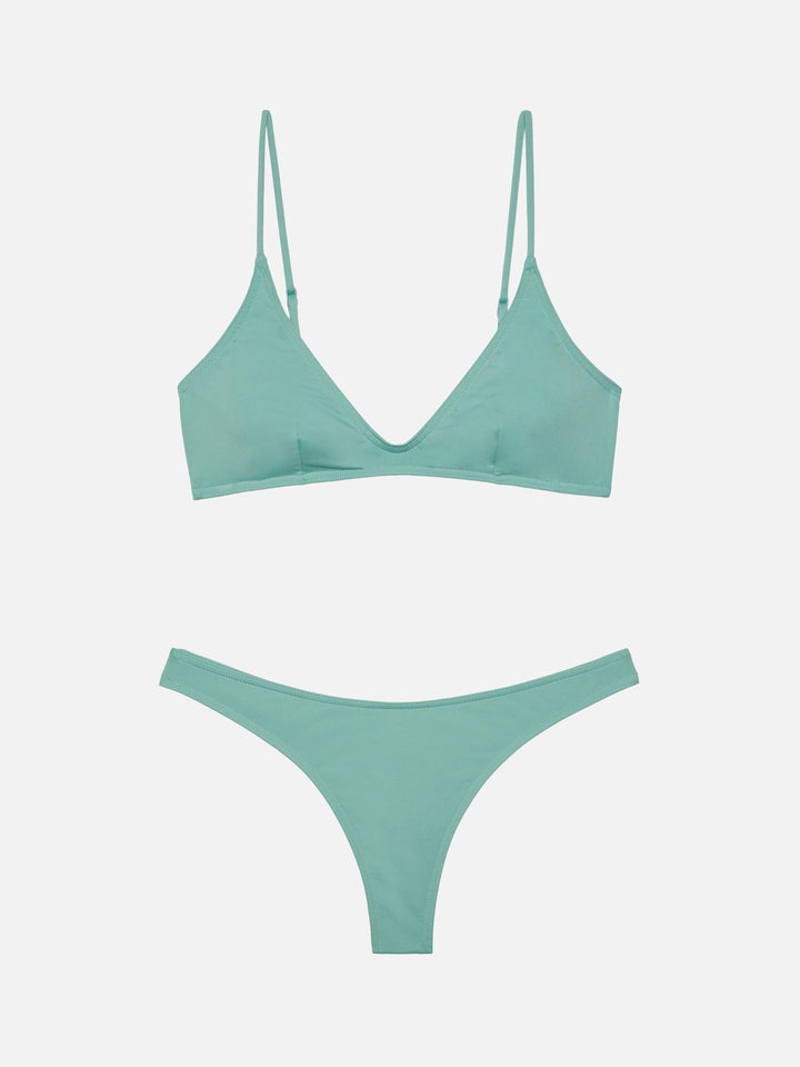 Paloma Naomi tief ausgeschnittener Bralette-Bikini in Salbeigrün