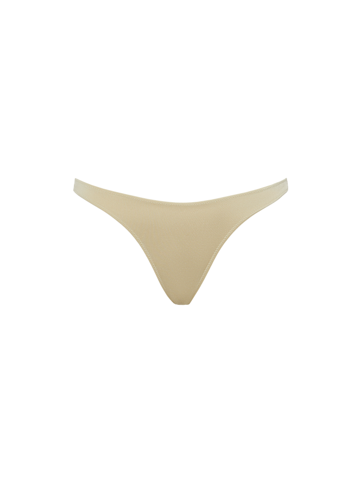 Naomi – Goldfarbene, freche Badehose mit großer Strassverzierung