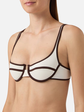 Amira String Naomi String cream and brown contrast trim bikini