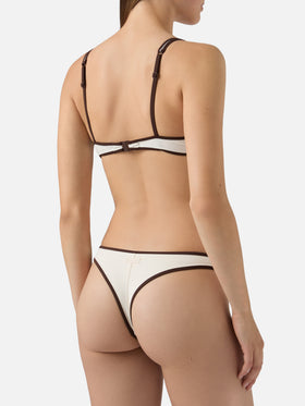 Amira String Naomi String cream and brown contrast trim bikini