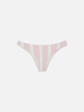 Klassische Elise Bikinihose aus gekräuseltem Stoff mit rosa-weißen Streifen 