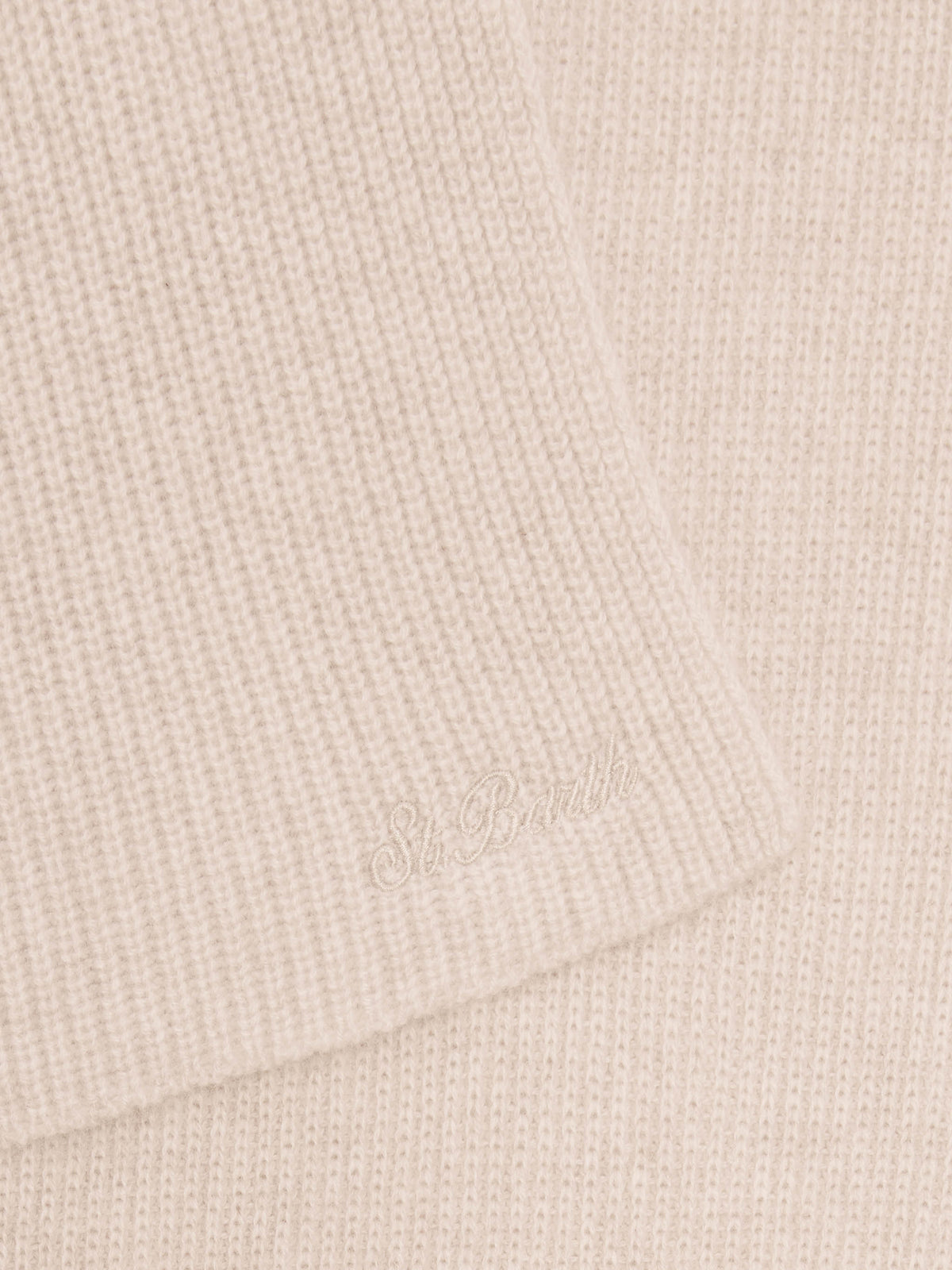 Bufanda con capucha Nell de cachemira beige con bordado del logo 