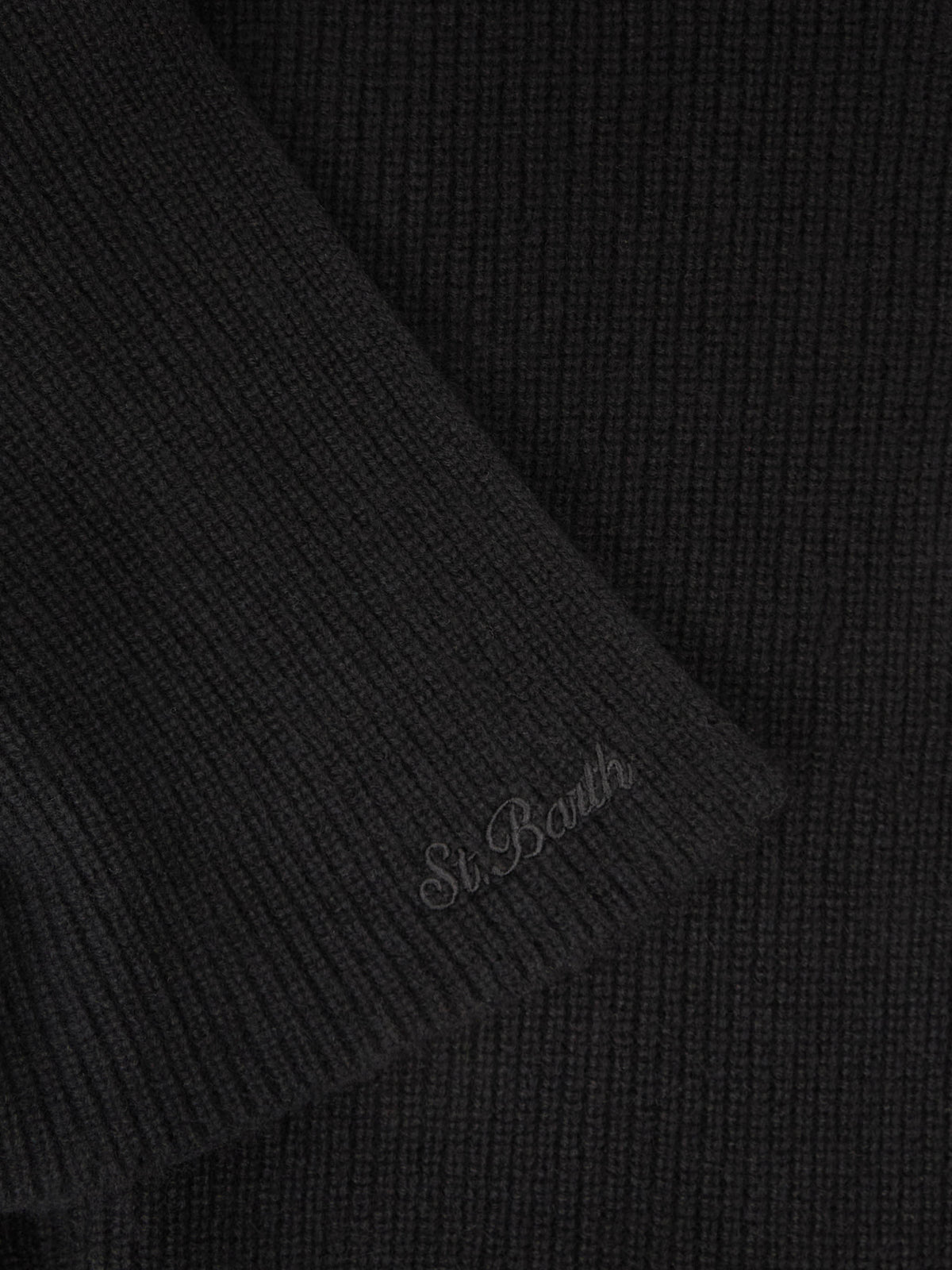 Écharpe à capuche Nell en cachemire noir avec broderie logo 