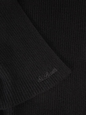 Écharpe à capuche Nell en cachemire noir avec broderie logo 