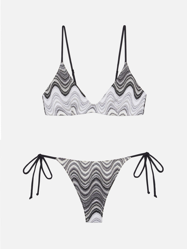 Paloma Norah deep neck bralette bikini in Rachel knit with wave pattern in brown