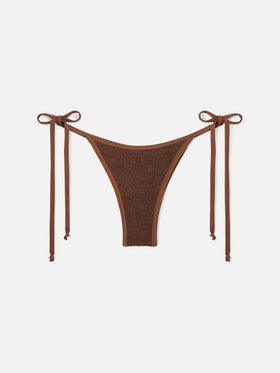 Braune Norah String-Cheeky-Bikinihose aus Crinkle-Stoff 