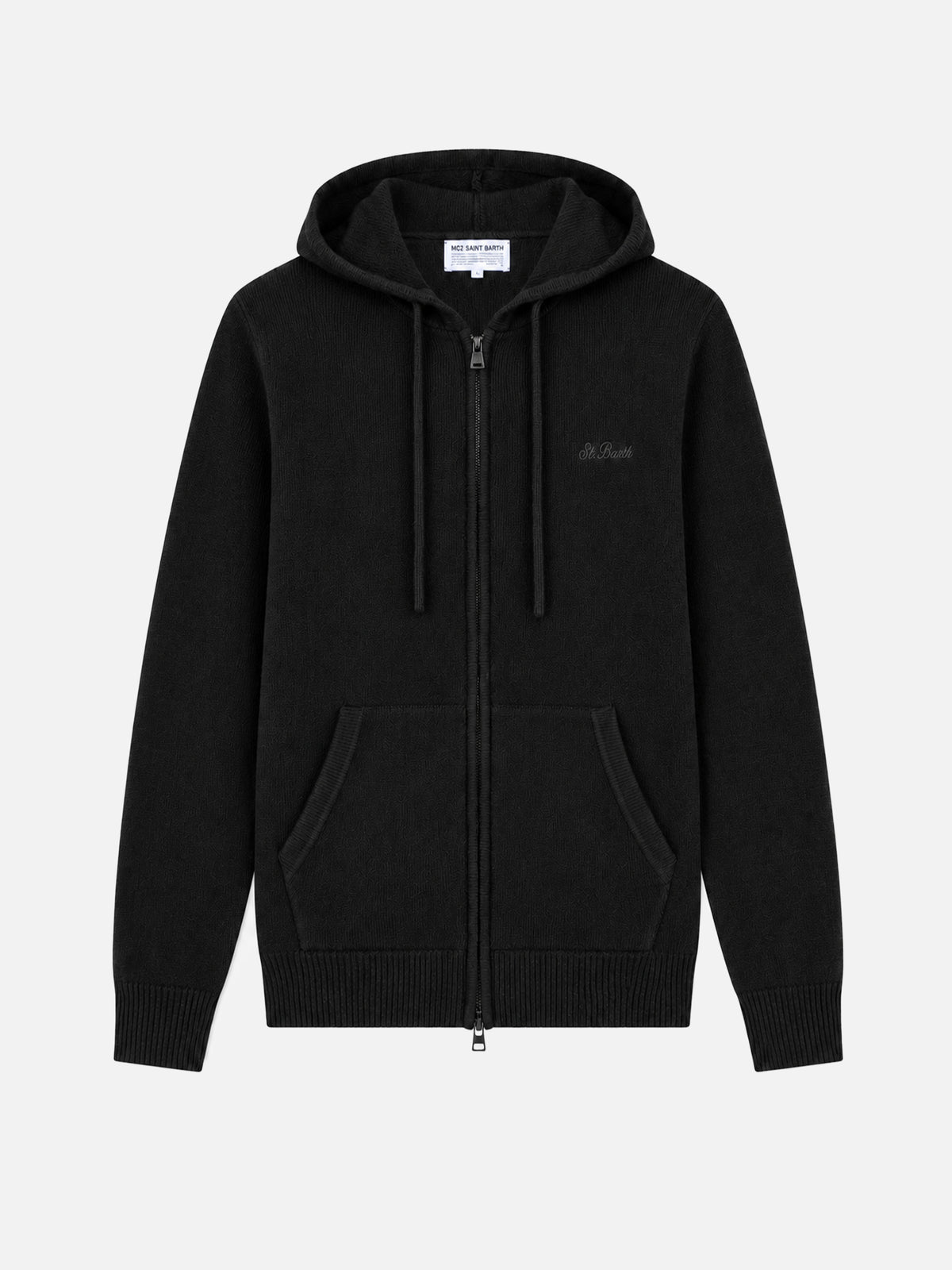 Black Notting lambswool hooded full zip sweater