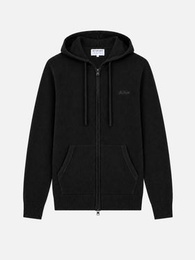 Black Notting lambswool hooded full zip sweater