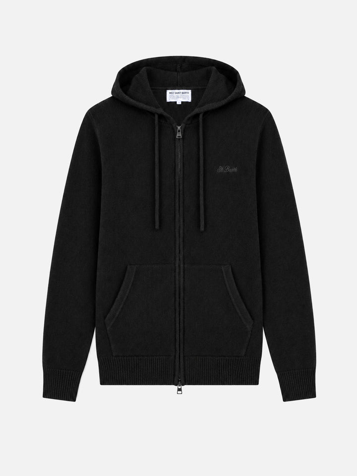 Kapuzenpullover aus Notting-Wolle in Schwarz in Uni-Optik 