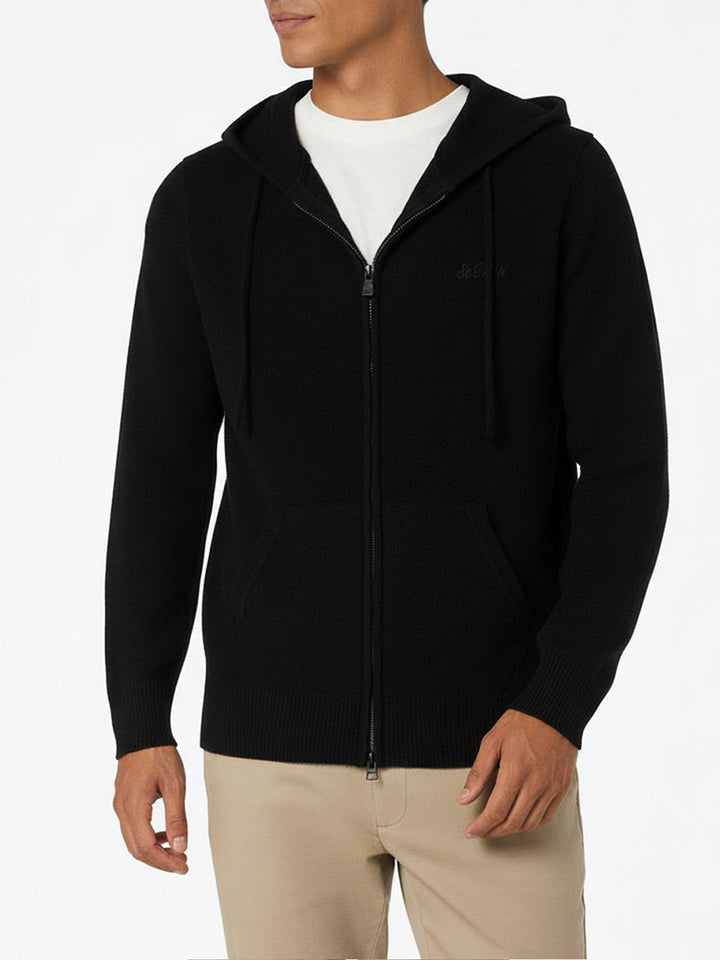 Schwarzer Kapuzenpullover aus Lambswool für Herren Notting