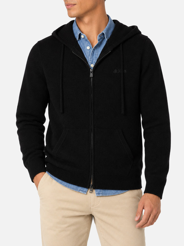 Kapuzenpullover aus Notting-Wolle in Schwarz in Uni-Optik 