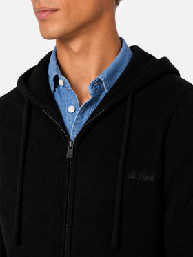 Black Notting lambswool hooded full zip sweater