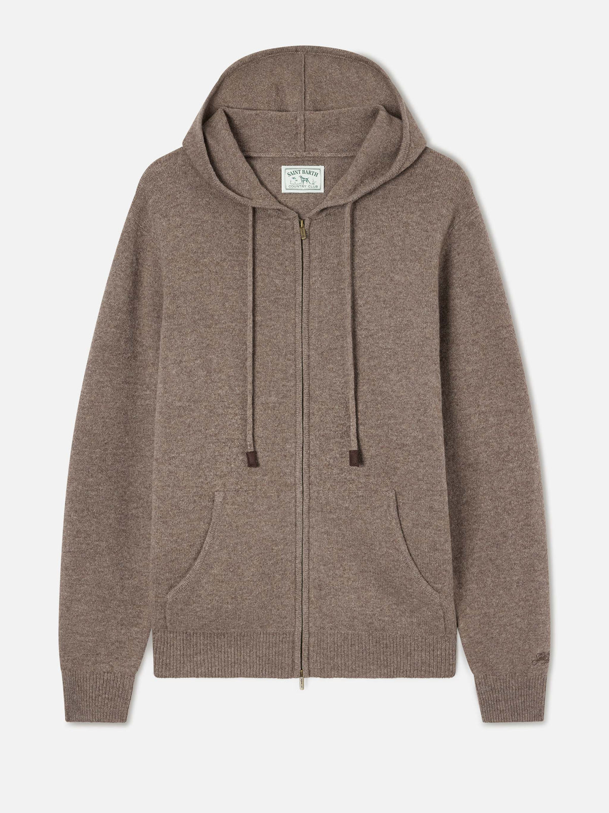 Beige Notting lambswool hooded knit with full zip