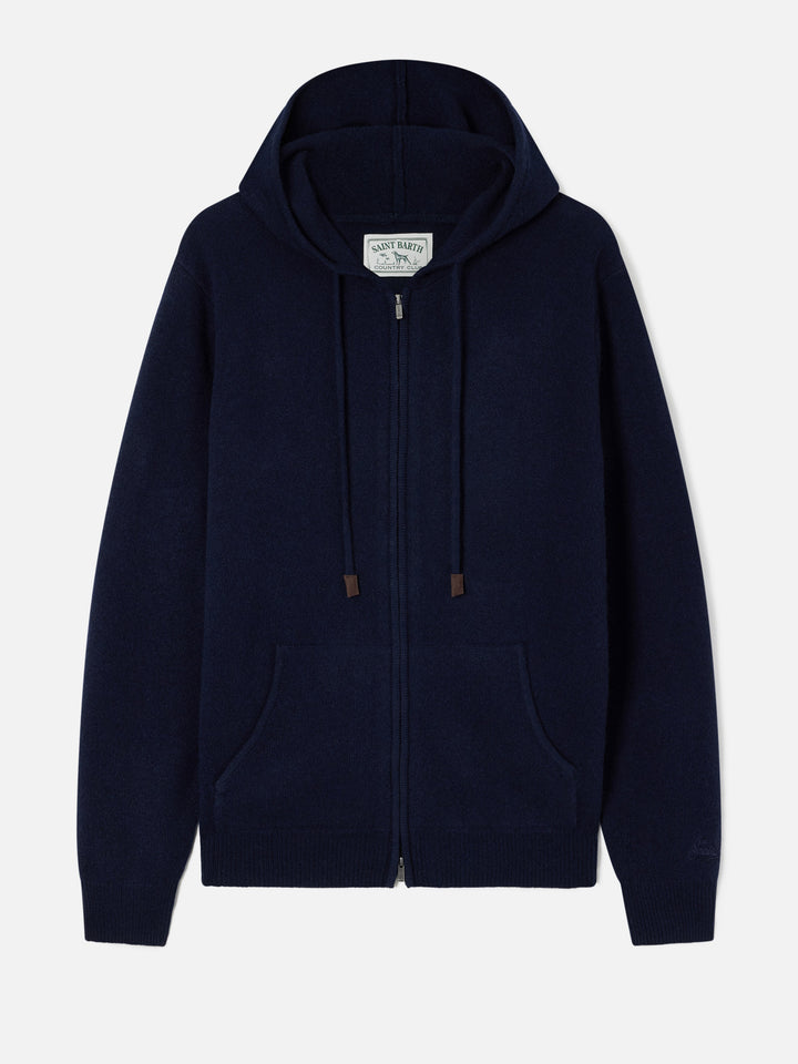 Navy blue Notting lambswool hooded knit with full zip