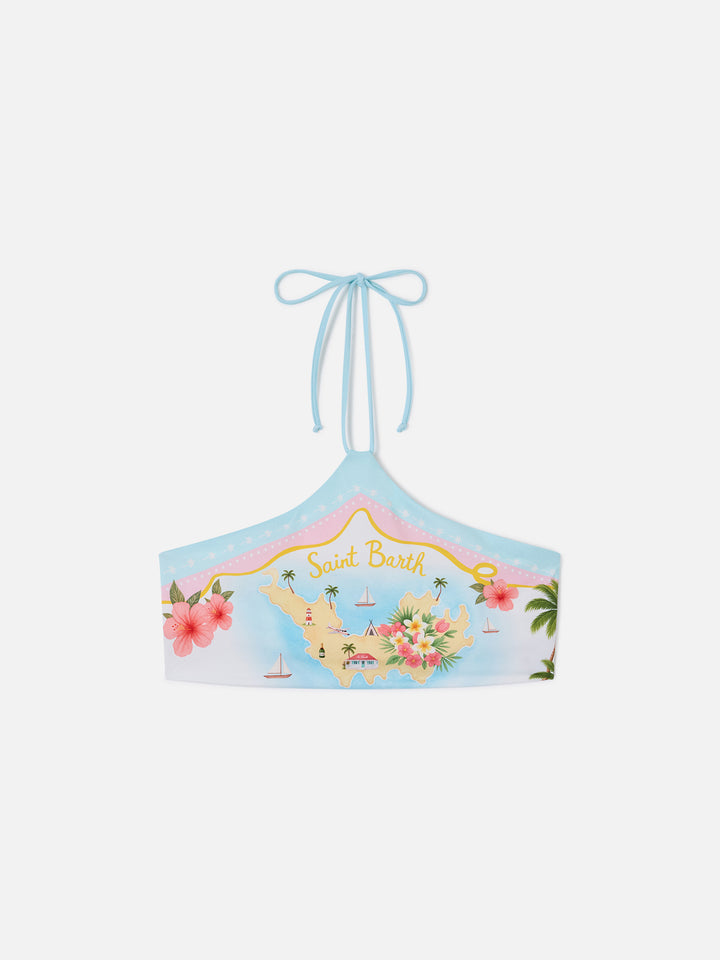 Nairobi halter bikini top with placed St. Barth map print