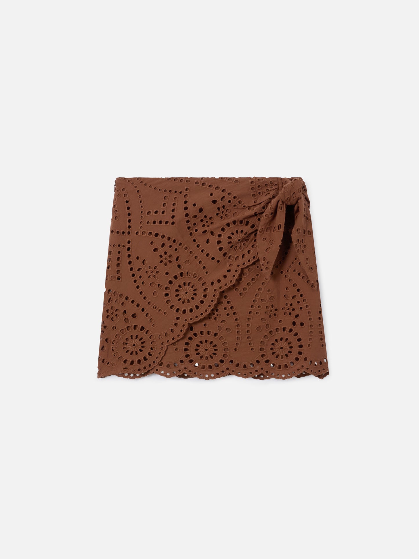 Brown Nyra broderie anglaise mini skirt