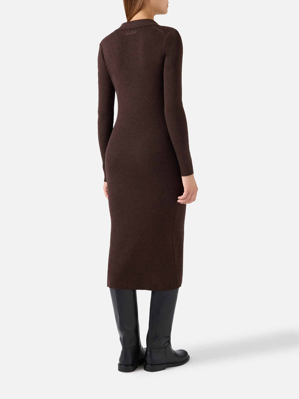 Vestido largo de punto Octavia marrón en mezcla de lana merino 