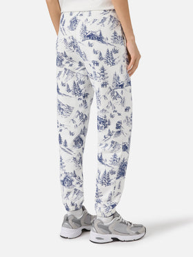 Cotton fleece pants Odalys with toile de jouy print