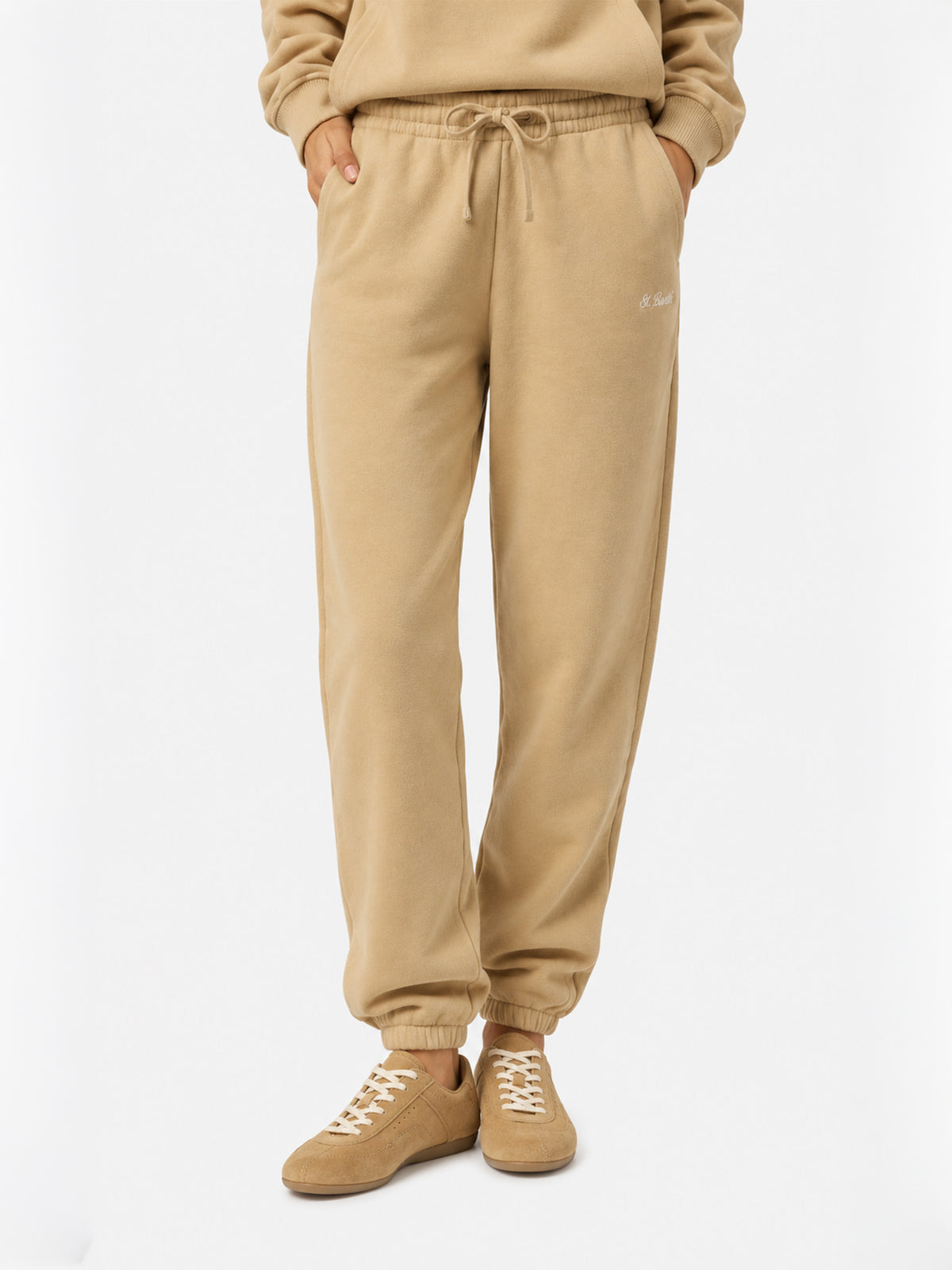 Pantalones jogger Odalys de felpa de algodón beige 