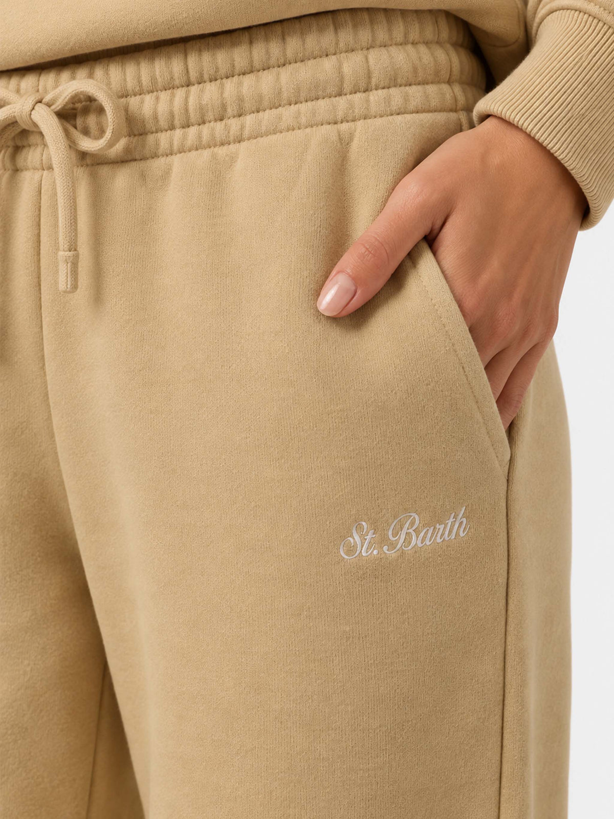 Pantalones jogger Odalys de felpa de algodón beige 