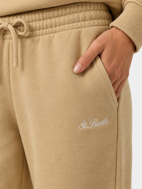 Pantalones jogger Odalys de felpa de algodón beige 