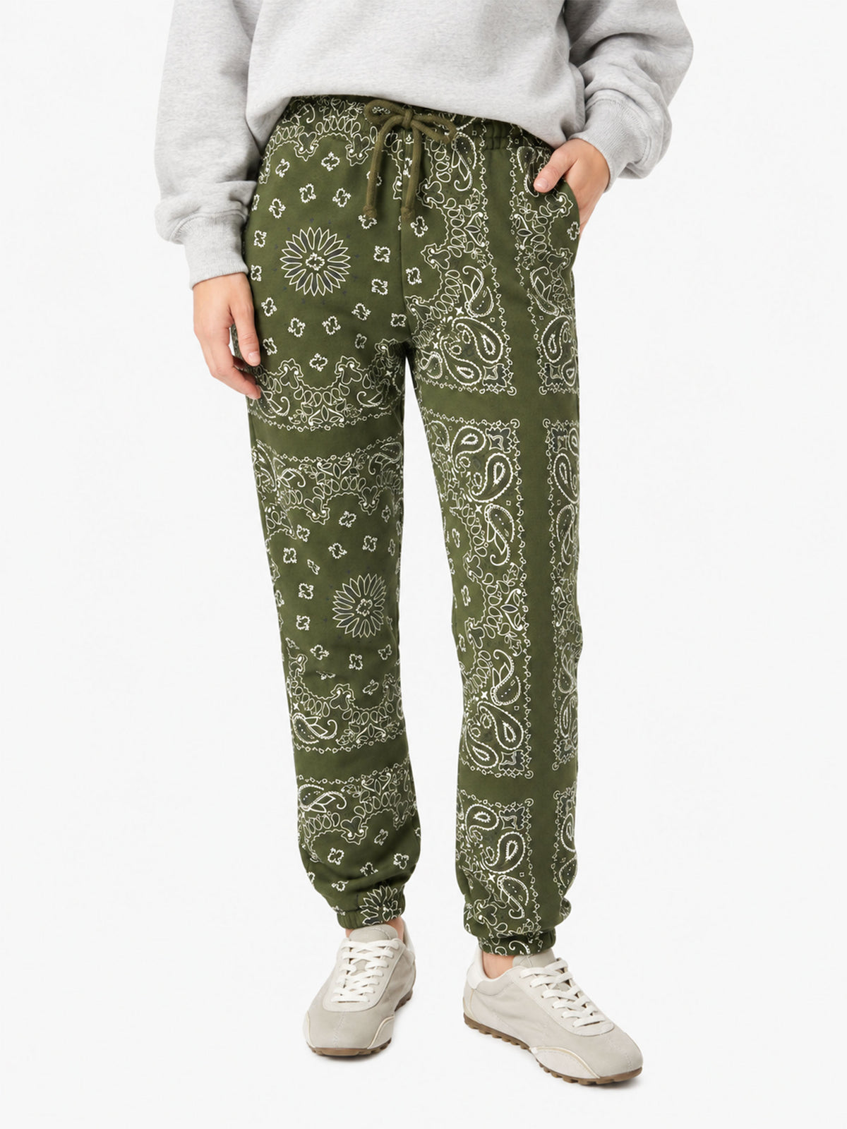 Pantalones de felpa de algodón Odalys con estampado bandana verde 