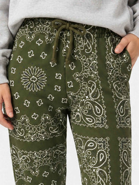 Pantalones de felpa de algodón Odalys con estampado bandana verde 