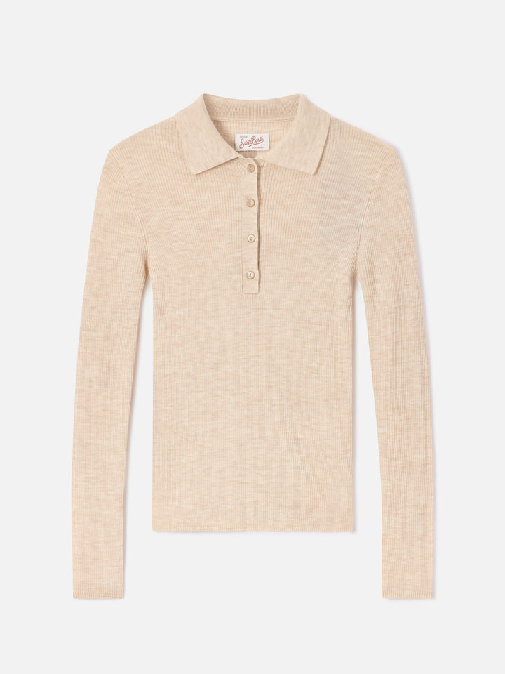 Maglia Odell grano in lana merino con collo polo