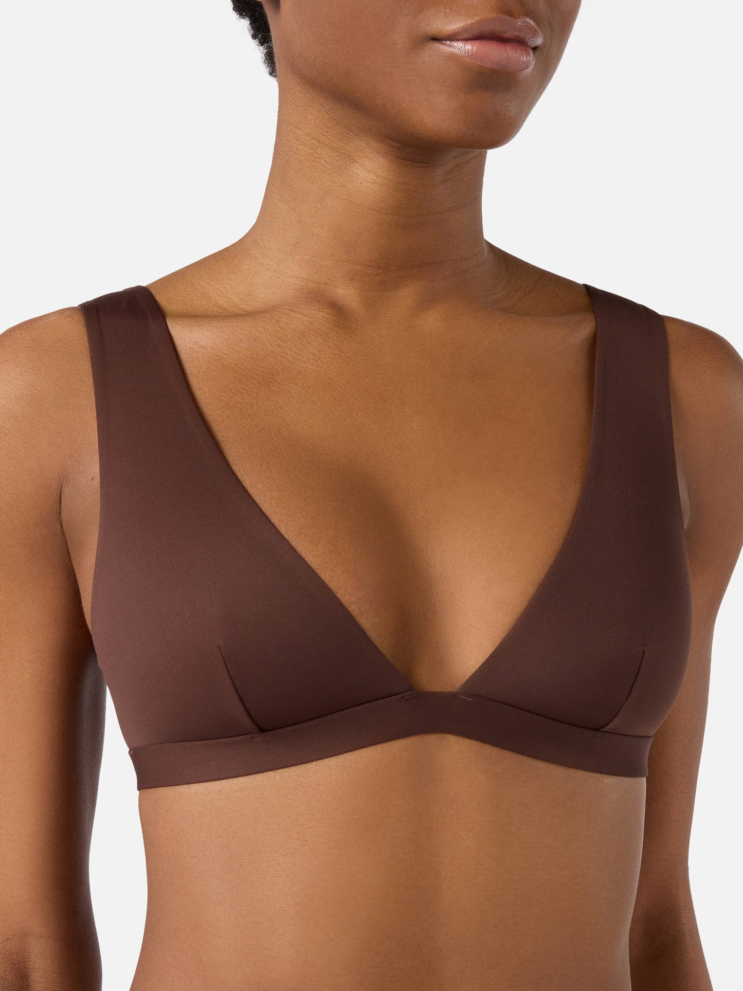 Ofelia wide-strap triangle bikini top in brown