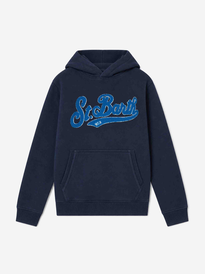 Felpa con cappuccio Oliver blu navy con logo in spugna