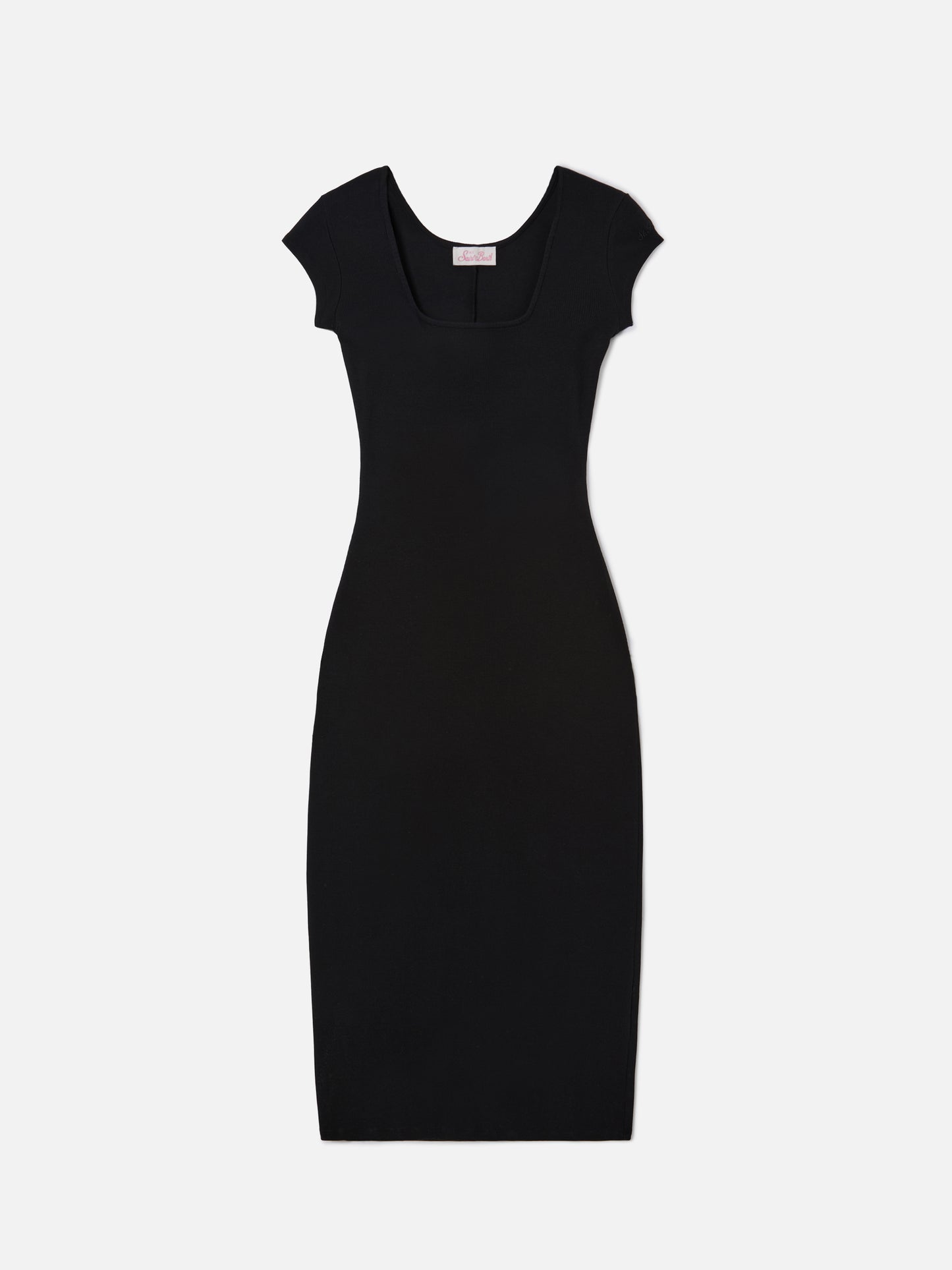 Long Olimpia dress in black ribbed stretch cotton fabric