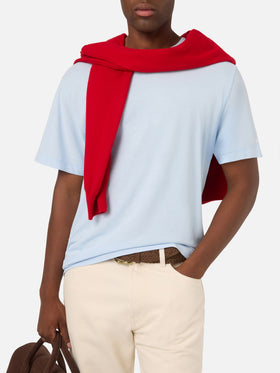 Light blue Orson cotton crepe t-shirt with logo embroidery