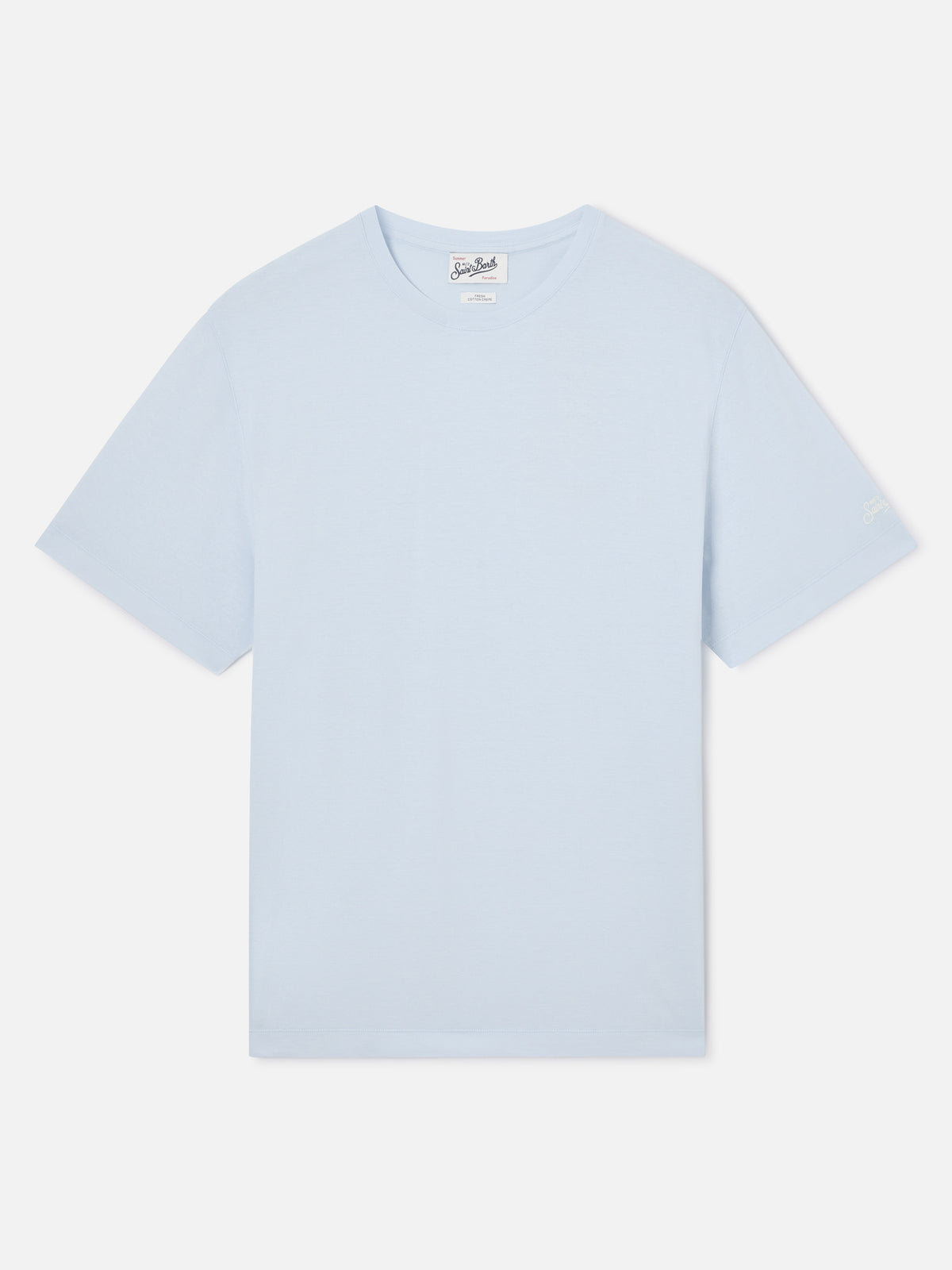 Light blue Orson cotton crepe t-shirt with logo embroidery